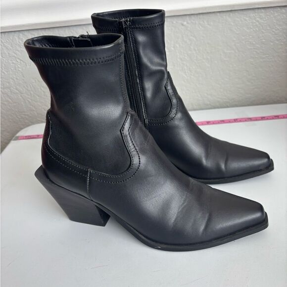 Steve Madden Alecia Western Booties Block Heel Pointed Toe - Picture 11 of 12